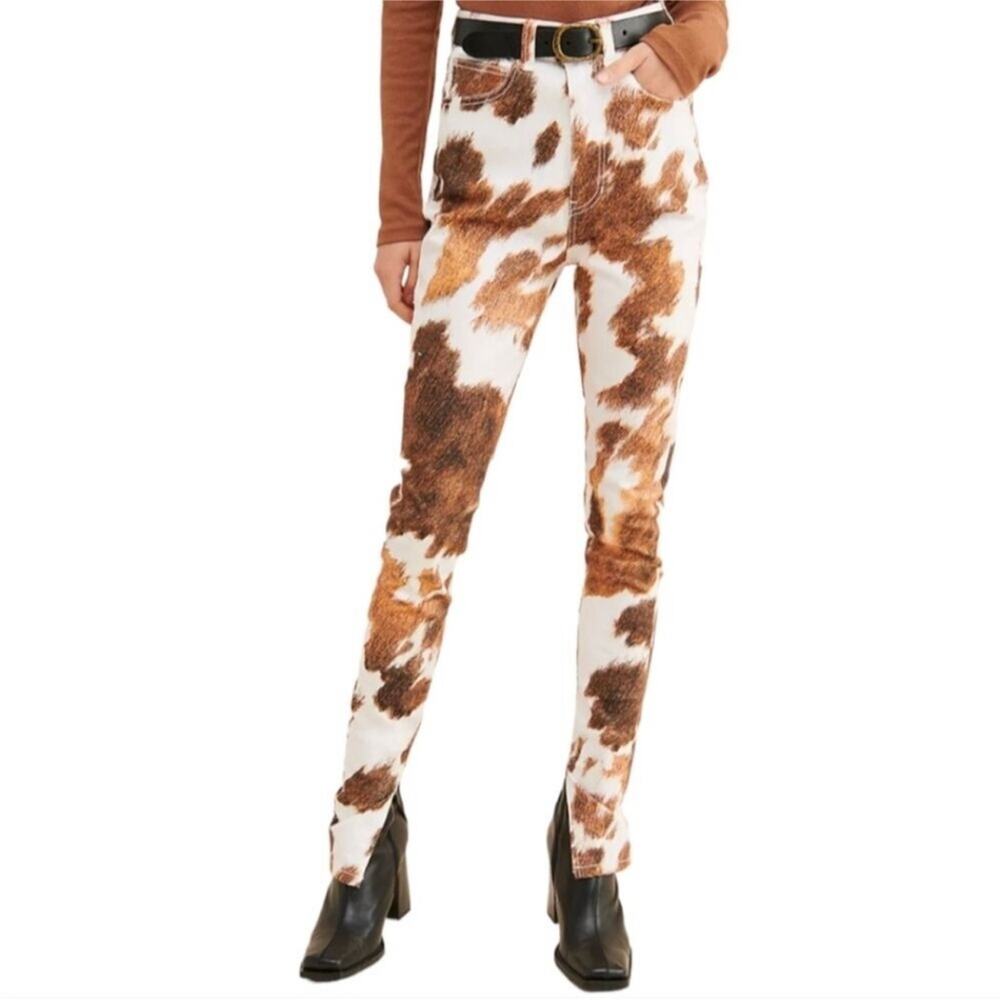 WeWoreWhat NWT Stilleto Skinny Cow Print Brown Pants Denim Size 26